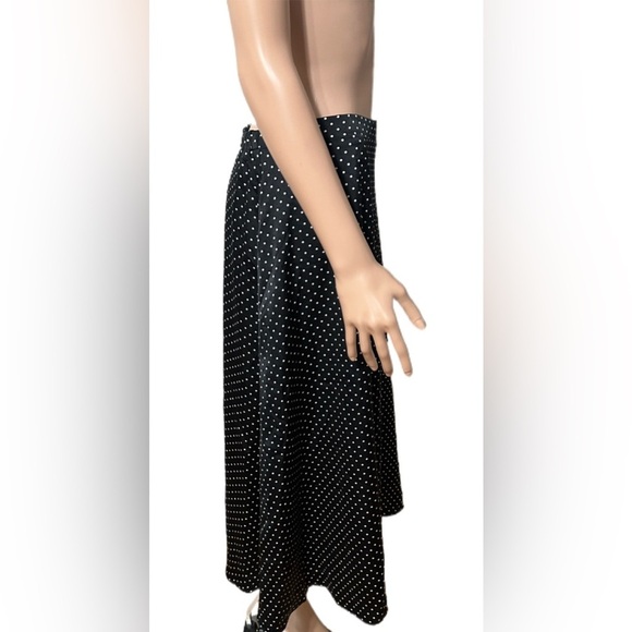 Halara Black Polka Dot Midi Skirt Size L Regular High Waist A-Line Flowy Lined - Picture 5 of 9